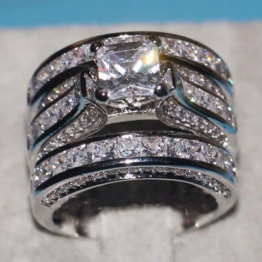 WEDDING RING BRIDAL RING ENGAGMENT PRINCE CUT RING - Picture 3 of 10